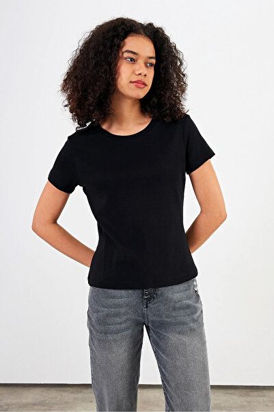VENA Kadın Rachel Bisiklet Yaka Slim Fit Basic Tişört - Siyah