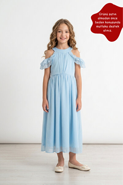 Eray Kids Rochie de seara lunga pentru fete din sifon cu umeri