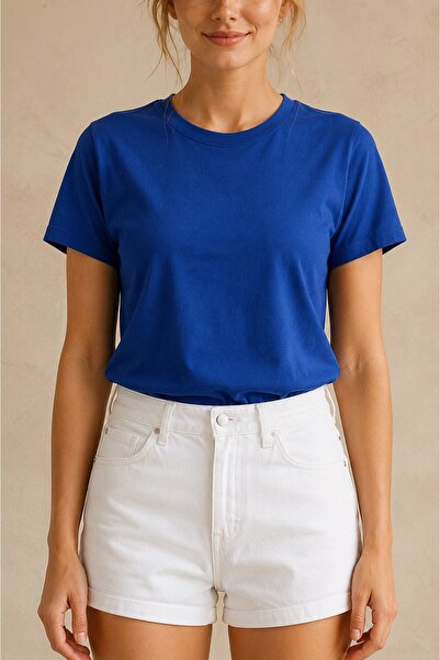 seventh Women's Blue Basic T-Shirt Regular Fit Crew Neck