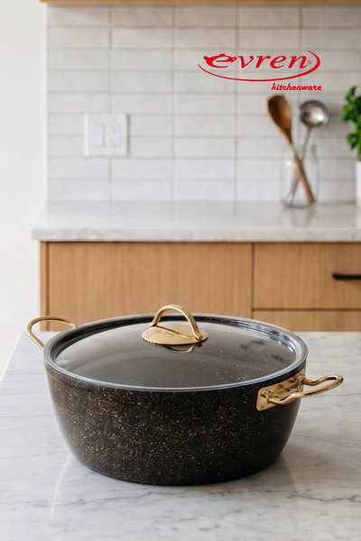 EVREN MUTFAK 20 cm Goldstone Ezme Series Deep Pot, Induction Base, Non-Stick,...