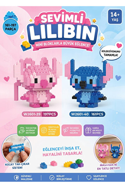 Lilibin stitch ve angel 2li set 3d yapboz puzzle kutulu orijinal