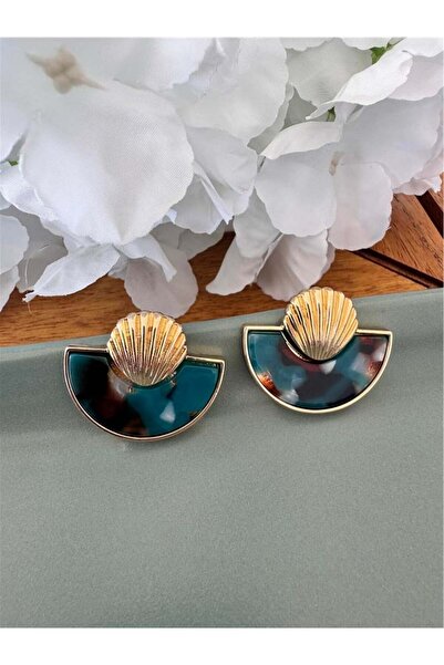 Pelin Aksesuar Orange Green Variegated Stone Mussel Earrings