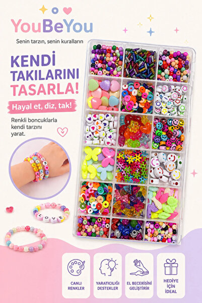 By MO Accessories Çocuklar İçin Boncuklarla Etkinlik Seti Takı Boncuk Bilekli...