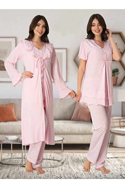 Generic Brand Effortt Women's Pink Maternity Maternity Pajamas Set Dressing Gown