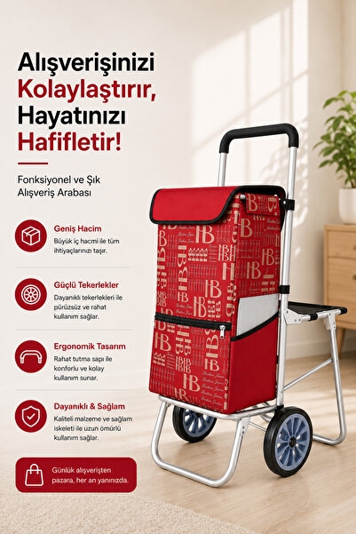 Vadi Katlanabilir Oturaklı Alüminyum Gövdeli Pazar Arabası – Sessiz Tekerlek,...