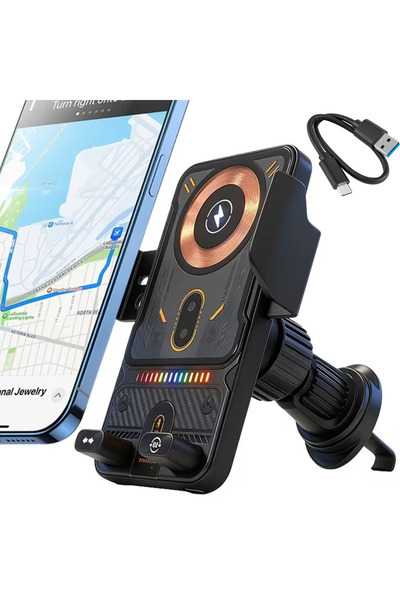RaSteff Suport Auto pentru telefon cu Incarcare Wireless, Prindere cu ajustar...