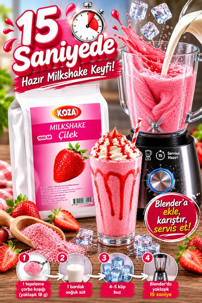 Koza Gurme Pratik Lezzet Ev Yapımı Çilekli Hazır Milkshake Tozu - 1000 Gram