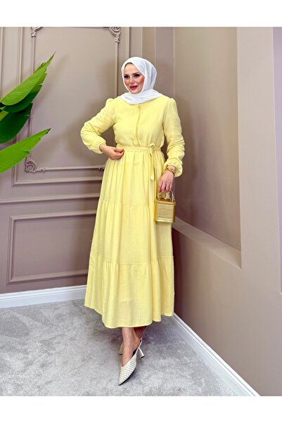 ALLİNOFFİCİAL Rüya Müslin Elbise Sarı
