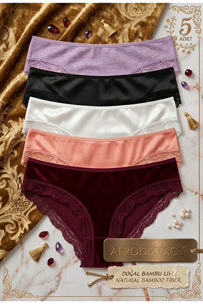 Afrodizyac 5'li Dantelli Yüksek Bel Bambu Slip(EXTRA ENEK VE EXTRA YUMUŞAK)