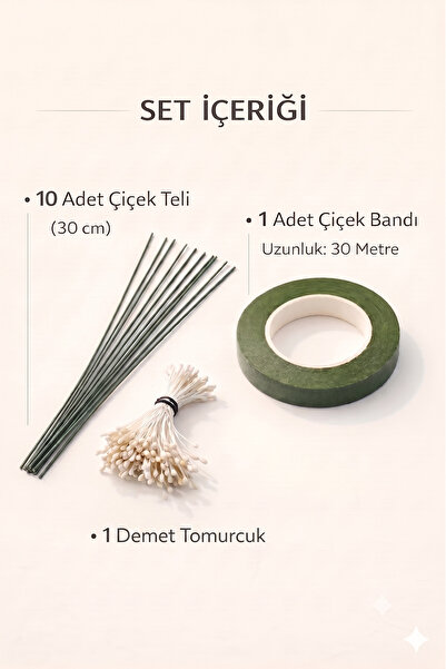 Hobialem Çiçek Yapım Seti – 3’lü Paket (40 METRE ÇİÇEK BANDI , 1 DEMET TOMURC...