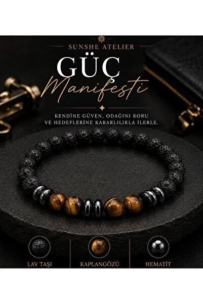 Sunshe Atelier Güç Manifesti Kaplangözü - Lav Doğal Taşlı Bileklik (Güç, Cesa...