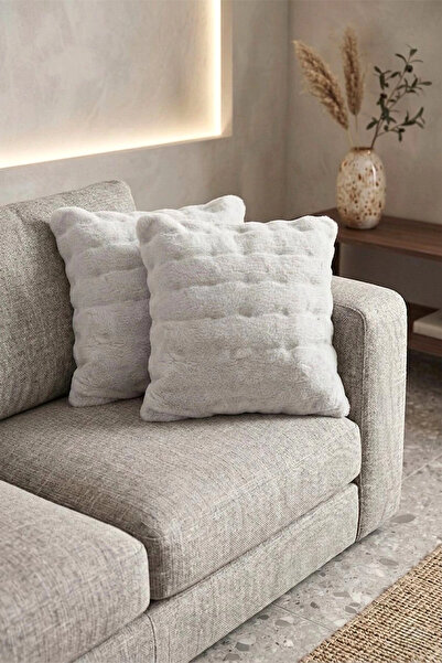 Eliz Home 2'li Bubble Tavşan Tüyü Gri Yastık Kırlent Kılıfı Çift Taraflı (43x...