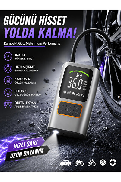 DEANB 150 PSI Dijital Araç Hava Kompresörü | 3600mAh Şarjlı Taşınabilir Lasti...