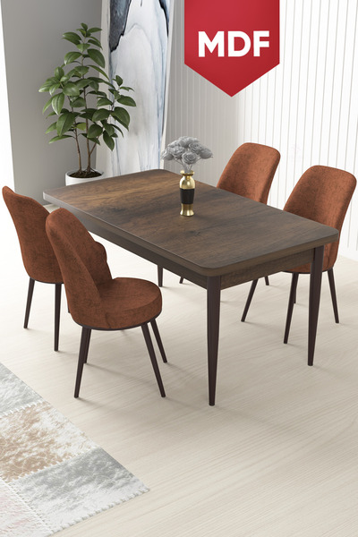 Canisa Nil Serisi 70x110 MDF Sabit Barok Ahşap Desen Masa Takımı ve 4 Kiremit...