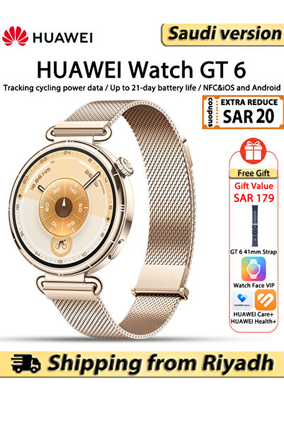 Huawei ساعة Watch GT 6 الذكية مقاس 41 مم، شاشة AMOLED، ضمان يصل إلى 14 يومًا،...