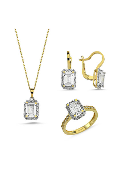 Sembol Gold Altın Mini Set Baget Taşlı 3lü Takım