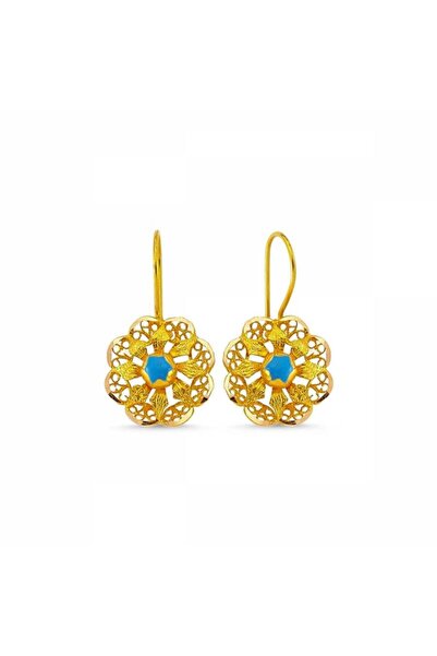 Sembol Gold 14 Ayar Altın Sallantılı Küpe Papatya Modeli