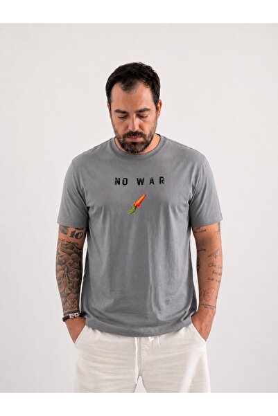 river green Unisex Regular Normal Cut Cotton Lycra Gray No War Printed T-Shirt