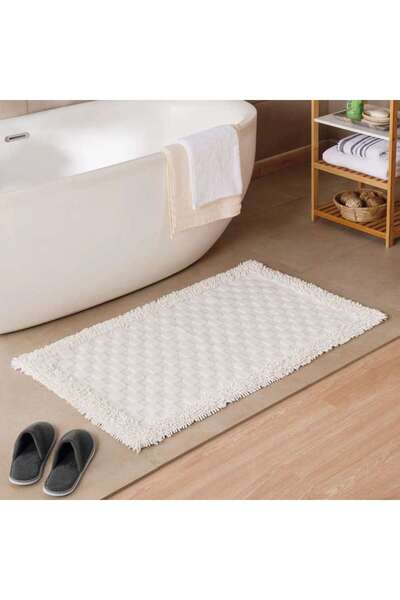 PAN HOME Havensoft Checkered Frame Turkish Cotton Bathmat 60x90 Cm-white