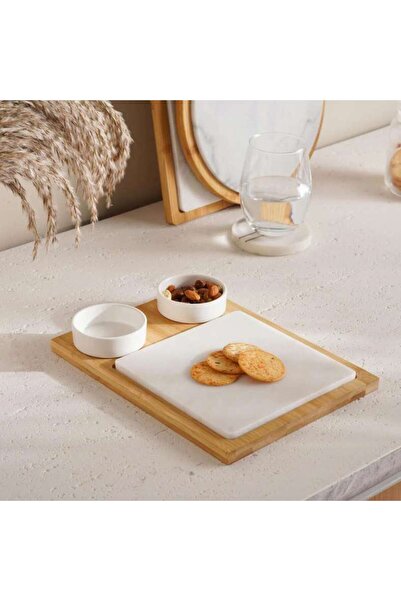 PAN HOME Natura 4-Piece Serving Set 28x21x3cm -Natural & White