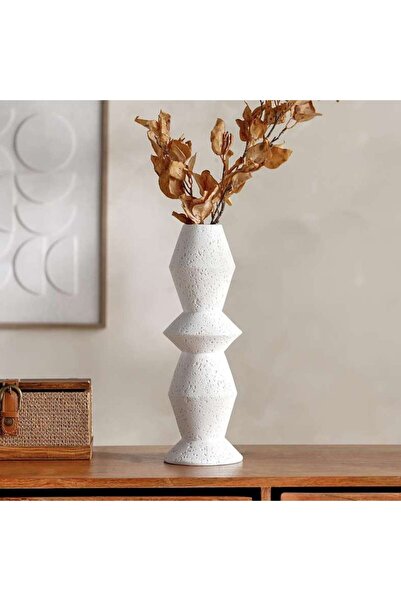 PAN HOME مزهرية ديكور من البولي ريزين من إيري 13.5×13.5×39.5 سم - أبيض