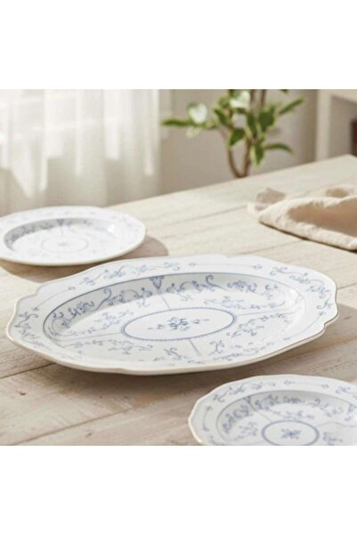 PAN HOME طبق بيضاوي من البورسلين من بلوس مقاس 35×24.3×3 سم - أبيض