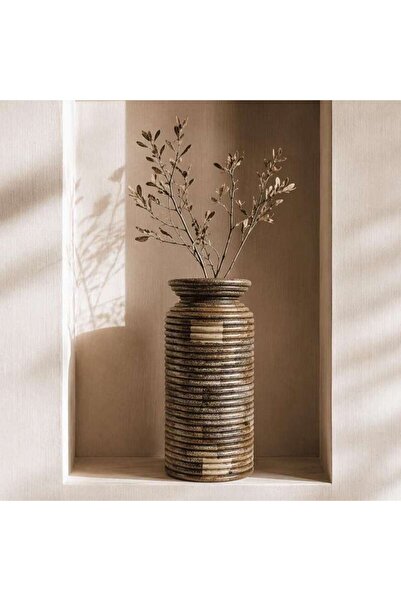 PAN HOME Mesa Mango Wood Ribbed Vase 21x21x39cm -natural