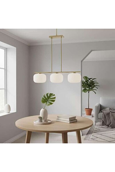 PAN HOME مصباح معلق زجاجي Ecomax بثلاثة مصابيح E27 مقاس 128x34x183 سم - ذهبي