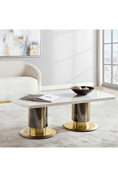 PAN HOME Nodrea Coffee Table Marble - White & Gold
