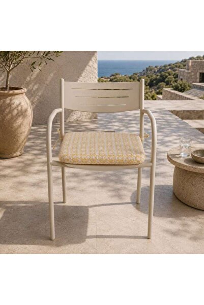 PAN HOME Mustard With White Arabesque Chair Pad 42x42x5 Cm 240 Gsm High Qulit...