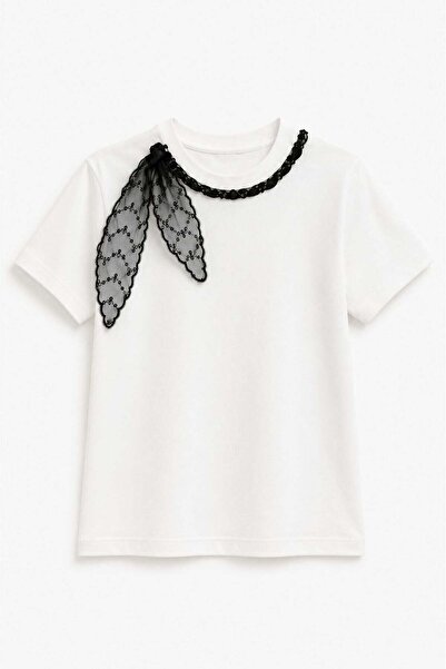 elif teke Dantelli Fularlı Ms T-shirt Siyah