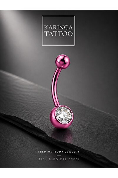 Karınca Piercing Taşlı Pembe Göbek Piercingi Pink Belly Piercing