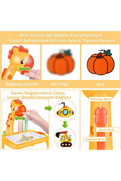 electroawm Projeksiyonlu Zürafa Çizim Seti – Orta Boy, Renkli Kalemli Eğlenceli Eğitim Masası