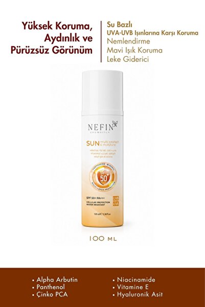 Aktif Güneş Kremi Leke Karşıtı Zengin Hyalüronik Acid Provitamin B5 Spf50 Uva, Uvb Pa (100ML)