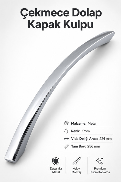 NZB Mobilya Banyo Mutfak Dolabı Çekmece Dolap Kapak Kulpu Kulbu Krom 224 mm M...