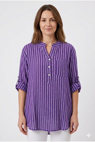 della moor Women's Purple Italian Line Pattern Dominant Collar Folded Fakir S...