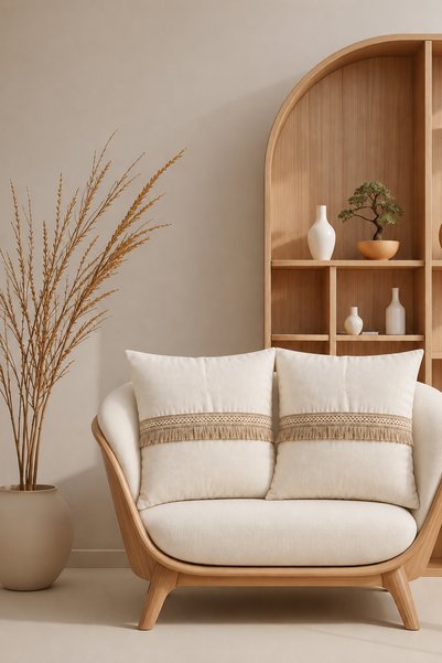 Vannes Home Jute Tasseled Natural Textured Bohemian 2-Piece Decorative Throw Pillow Cover 43X43 cm