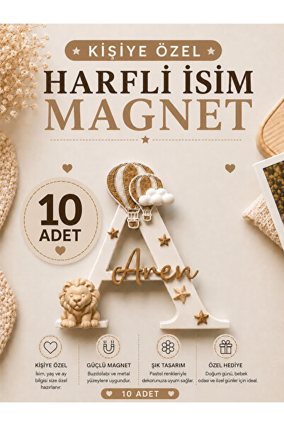 Liora3dStudio 10 ADET - Kişiye Özel Harfli İsim Magnet | Doğum günü- BabyShow...