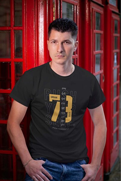 buzagi tasarım ürünleri Push Yourself Regular Fit Unisex Black T-Shirt