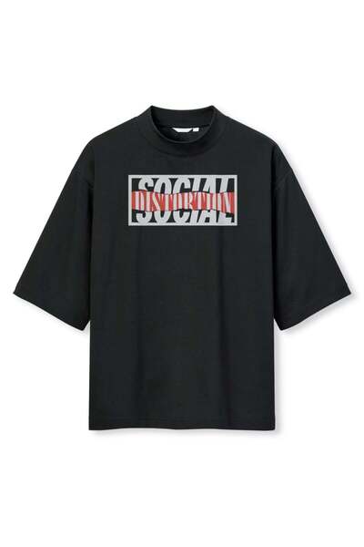 buzagi tasarım ürünleri Social Distortion Digital Print Oversize Black Unisex...