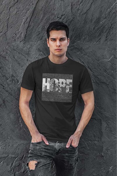 buzagi tasarım ürünleri Hope Regular Fit Black Unisex T-Shirt