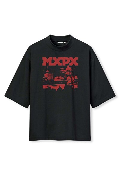 buzagi tasarım ürünleri تي شيرت Mxpx ذو طباعة رقمية كبيرة الحجم باللون الأسود...