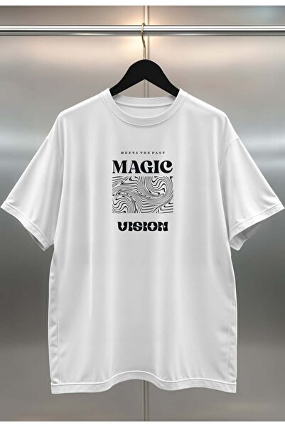 buzagi Organic Cotton Digital Printed Oversize White T-Shirt