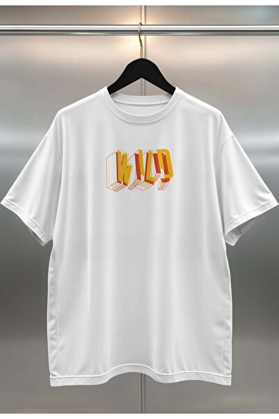 buzagi tasarım ürünleri Wild Digital Print Oversize Unisex White T-Shirt