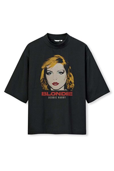 buzagi tasarım ürünleri Blondie Digital Print Oversize Black Unisex T-Shirt