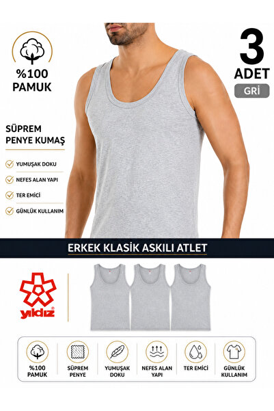 Yıldız Çamaşır Yildiz 3-Pack 100% Cotton Combed Single Jersey Men's Undershir...