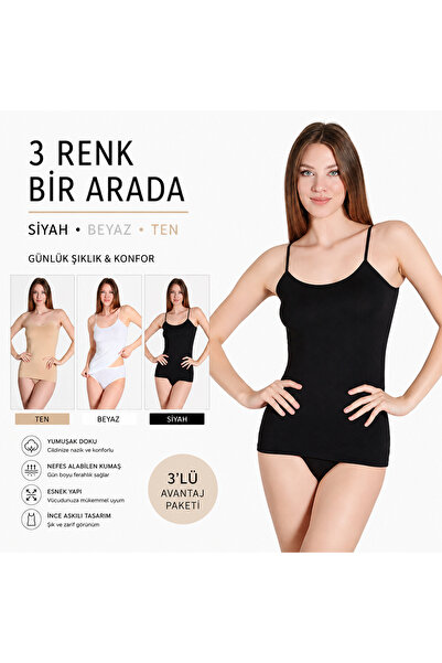 Belinay 3 Adet Ip Asklılı Modal Yumuşak Bayan Atlet 0821 - - Karışık - L