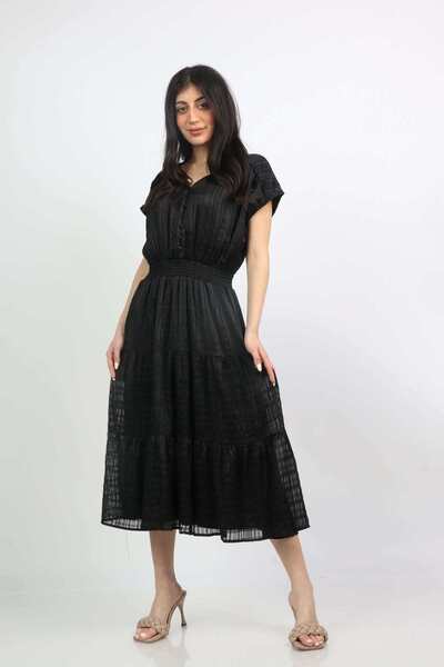 mica V-Neck Waist-Tied Midi Dress with Short Sleeves