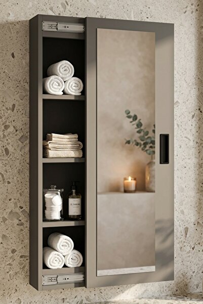 L'occi Concept Adlena 4 Raflı Sürgülü Aynalı Banyo Dolabı Çok Amaçlı Dolap An...