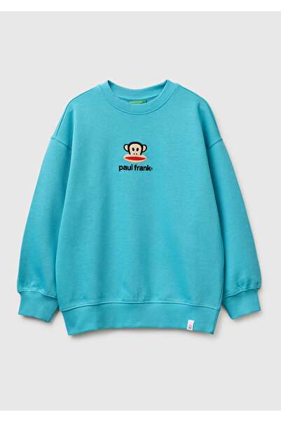 United Colors of Benetton Boys' light blue crewneck sweatshirt with front and...